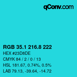 カラーコード: RGB 35.1 216.8 222 | qconv.com