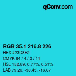 カラーコード: RGB 35.1 216.8 226 | qconv.com