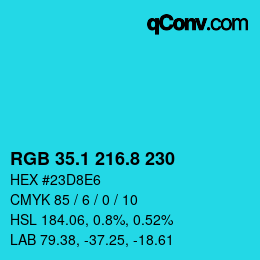 カラーコード: RGB 35.1 216.8 230 | qconv.com