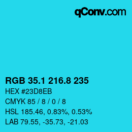 カラーコード: RGB 35.1 216.8 235 | qconv.com