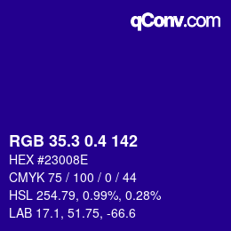 カラーコード: RGB 35.3 0.4 142 | qconv.com