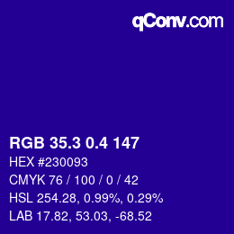 カラーコード: RGB 35.3 0.4 147 | qconv.com