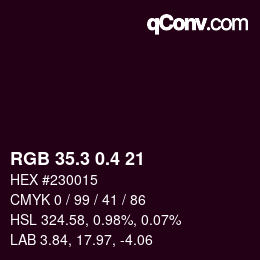 カラーコード: RGB 35.3 0.4 21 | qconv.com