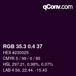 カラーコード: RGB 35.3 0.4 37 | qconv.com