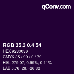 カラーコード: RGB 35.3 0.4 54 | qconv.com