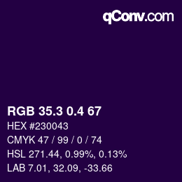 カラーコード: RGB 35.3 0.4 67 | qconv.com