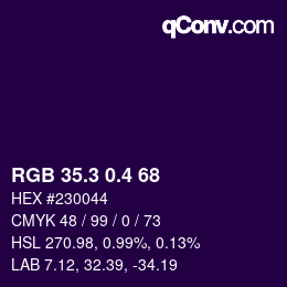カラーコード: RGB 35.3 0.4 68 | qconv.com