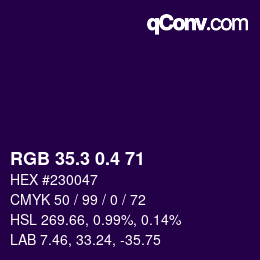 カラーコード: RGB 35.3 0.4 71 | qconv.com