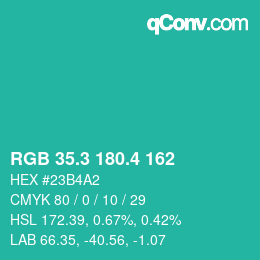 カラーコード: RGB 35.3 180.4 162 | qconv.com