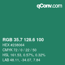 カラーコード: RGB 35.7 128.6 100 | qconv.com