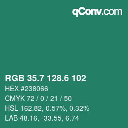 カラーコード: RGB 35.7 128.6 102 | qconv.com