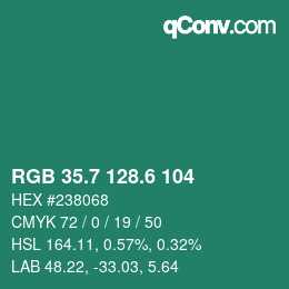 カラーコード: RGB 35.7 128.6 104 | qconv.com
