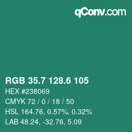 カラーコード: RGB 35.7 128.6 105 | qconv.com