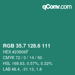 カラーコード: RGB 35.7 128.6 111 | qconv.com