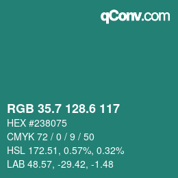 カラーコード: RGB 35.7 128.6 117 | qconv.com