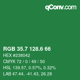 カラーコード: RGB 35.7 128.6 66 | qconv.com