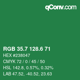 カラーコード: RGB 35.7 128.6 71 | qconv.com