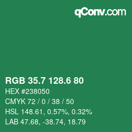 カラーコード: RGB 35.7 128.6 80 | qconv.com