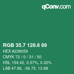 カラーコード: RGB 35.7 128.6 89 | qconv.com