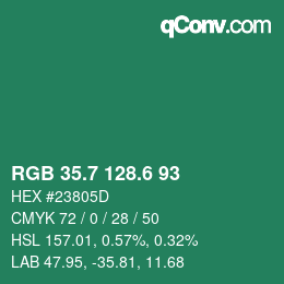 カラーコード: RGB 35.7 128.6 93 | qconv.com