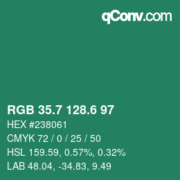 カラーコード: RGB 35.7 128.6 97 | qconv.com