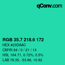 カラーコード: RGB 35.7 218.6 172 | qconv.com