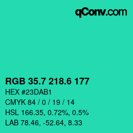 カラーコード: RGB 35.7 218.6 177 | qconv.com