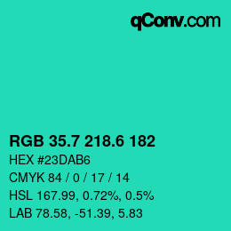 カラーコード: RGB 35.7 218.6 182 | qconv.com