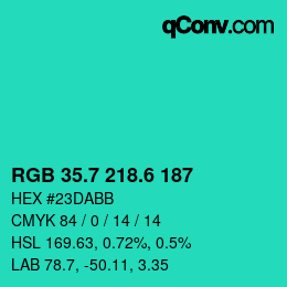 カラーコード: RGB 35.7 218.6 187 | qconv.com