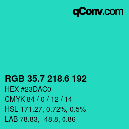 カラーコード: RGB 35.7 218.6 192 | qconv.com