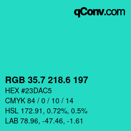 カラーコード: RGB 35.7 218.6 197 | qconv.com
