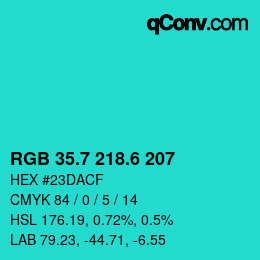 カラーコード: RGB 35.7 218.6 207 | qconv.com