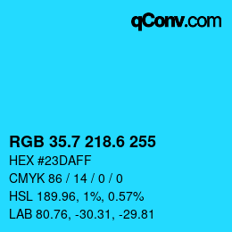 カラーコード: RGB 35.7 218.6 255 | qconv.com