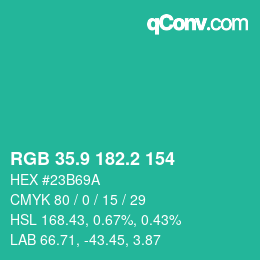 カラーコード: RGB 35.9 182.2 154 | qconv.com