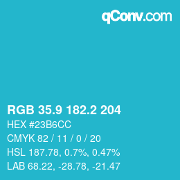 カラーコード: RGB 35.9 182.2 204 | qconv.com