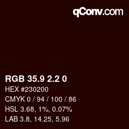 Color code: RGB 35.9 2.2 0 | qconv.com