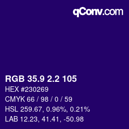 カラーコード: RGB 35.9 2.2 105 | qconv.com