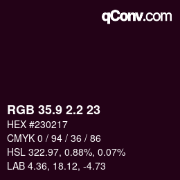 カラーコード: RGB 35.9 2.2 23 | qconv.com