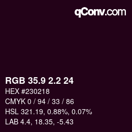 カラーコード: RGB 35.9 2.2 24 | qconv.com