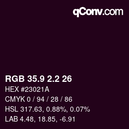 カラーコード: RGB 35.9 2.2 26 | qconv.com