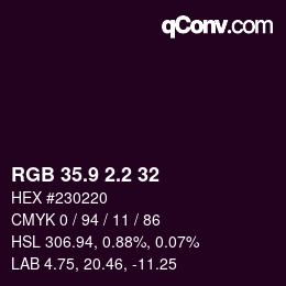 Color code: RGB 35.9 2.2 32 | qconv.com