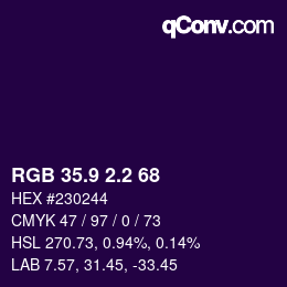 カラーコード: RGB 35.9 2.2 68 | qconv.com