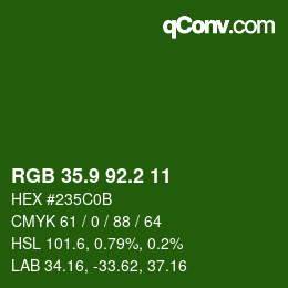 カラーコード: RGB 35.9 92.2 11 | qconv.com