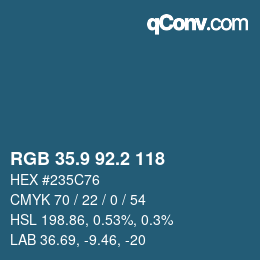カラーコード: RGB 35.9 92.2 118 | qconv.com