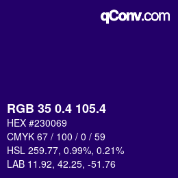 カラーコード: RGB 35 0.4 105.4 | qconv.com