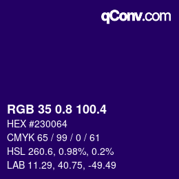 カラーコード: RGB 35 0.8 100.4 | qconv.com