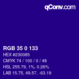 Color code: RGB 35 0 133 | qconv.com