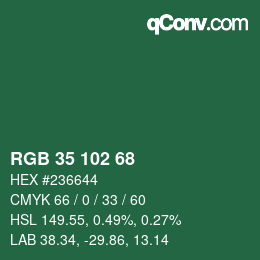 Color code: RGB 35 102 68 | qconv.com