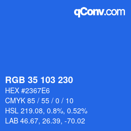 Color code: RGB 35 103 230 | qconv.com