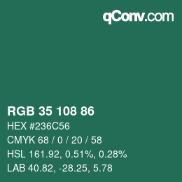 Color code: RGB 35 108 86 | qconv.com